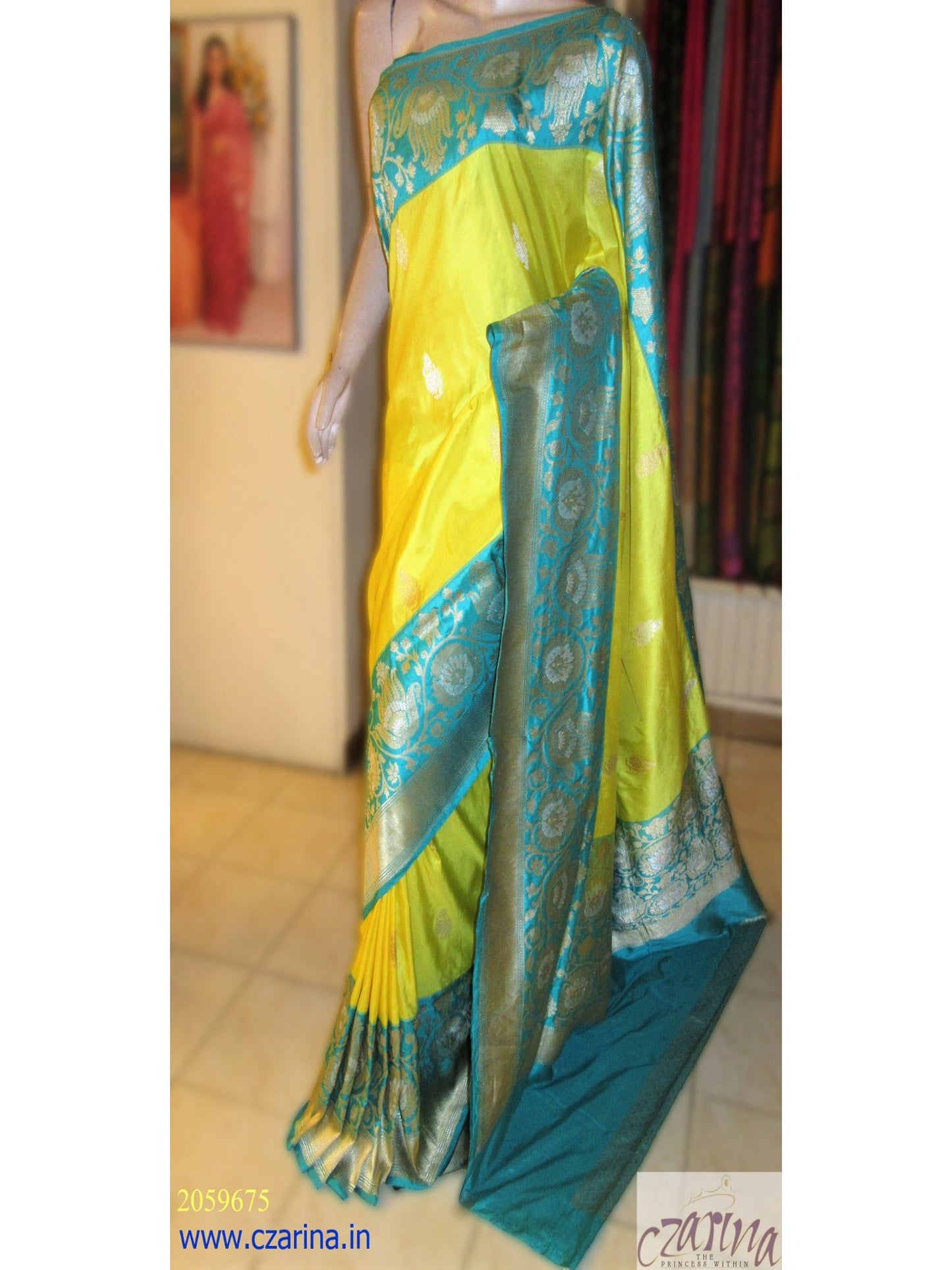 YELLOW BLUE BANARASI SILK SAREE