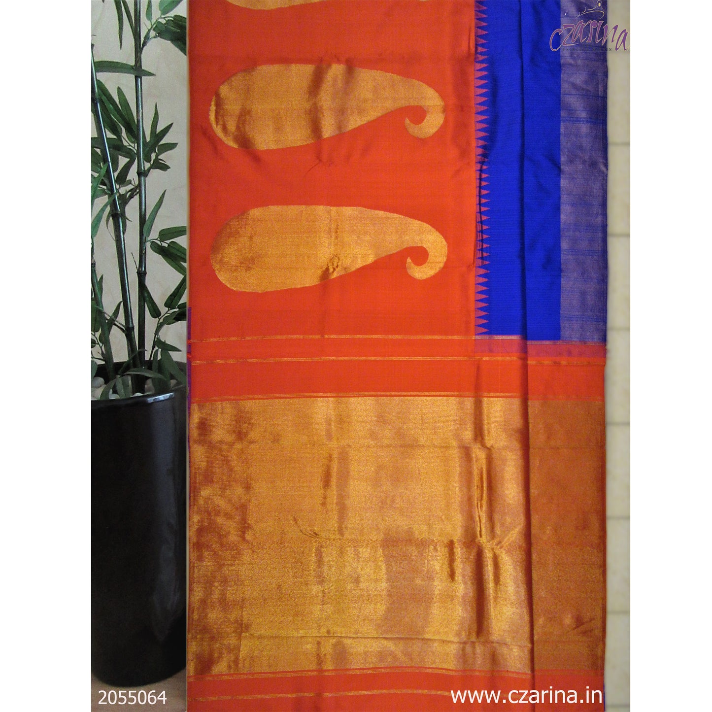 RED BLUE GOLDEN PURE KANCHIPURAM SILK SAREE