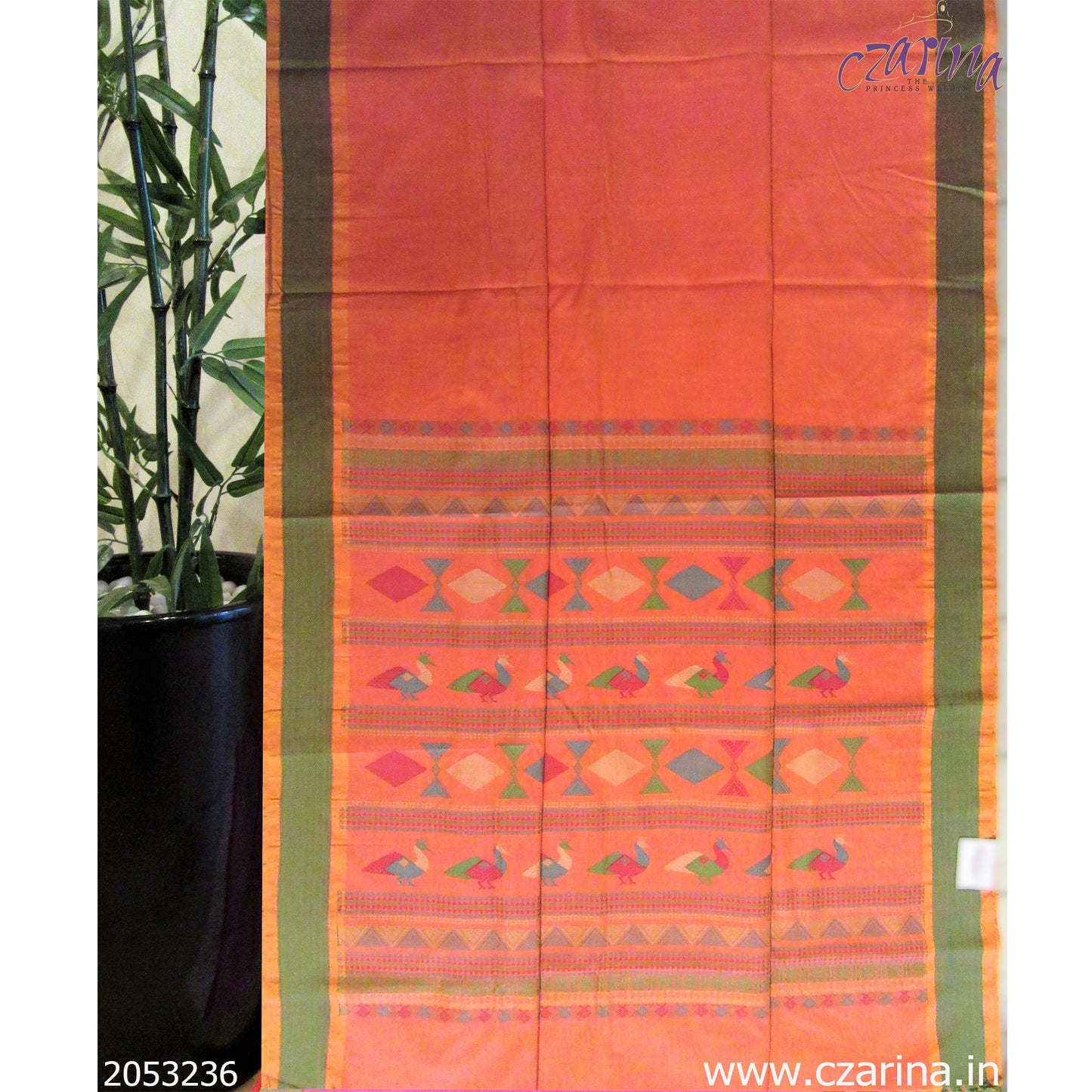 ORANGE GREEN KANCHI-COTTON SAREE