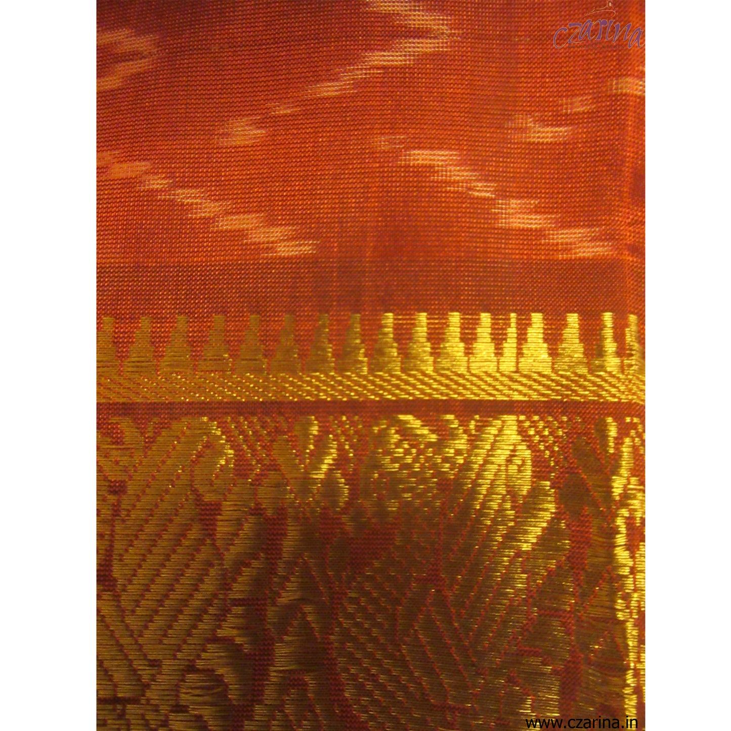 GREEN SALMON RED GOLDEN IKAT SILK SARI