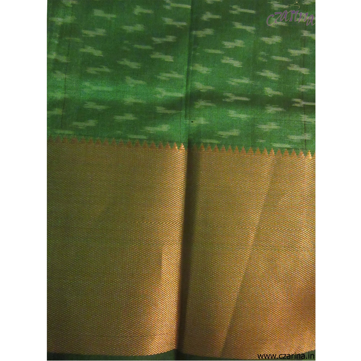 BURGUNDY GREEN GOLDEN IKAT SILK SARI