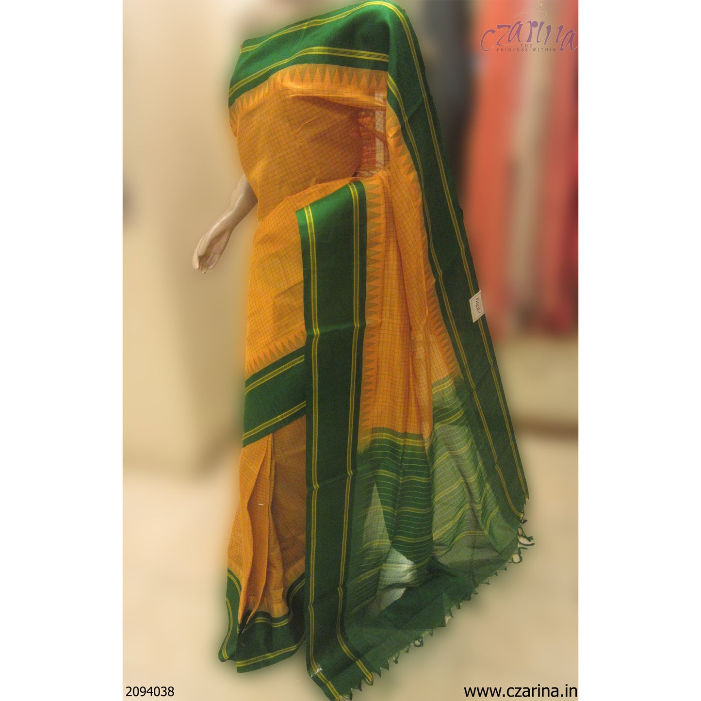 FIRE ORANGE GREEN SILK COTTON SAREE