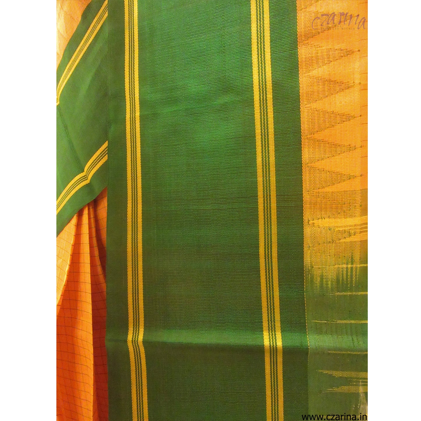FIRE ORANGE GREEN SILK COTTON SAREE