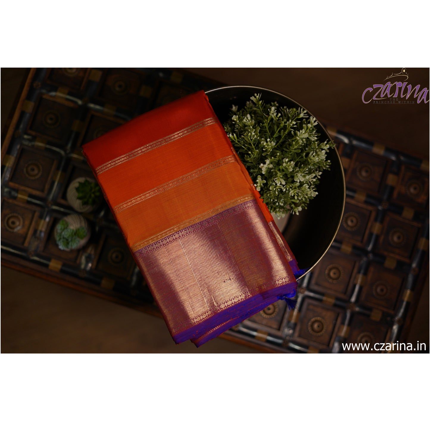 ORANGE OCHRE RED VIOLET KANCHIPURAM SILK SAREE