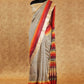 BEIGE WITH BLACK BLOCK PRINTED TUSSAR SILK SAREE