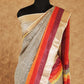 BEIGE WITH BLACK BLOCK PRINTED TUSSAR SILK SAREE