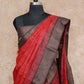RED WITH BLACK AND GOLD BORDER WITH FLORAL PRINTS ON PALLU AND BLOUSE TUSSAR SILK SAREE