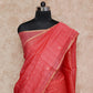 DARK ORANGE WITH CHEQUERED WEAVE AND INTERWOVEN GOLD SEQUINS TUSSAR SILK SAREE