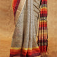 BEIGE WITH BLACK BLOCK PRINTED TUSSAR SILK SAREE