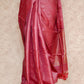 MAROONISH RED WITH GOLD AND SILVER BUTTIS TUSSAR SILK SAREE