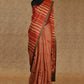 ORANGE AND BEIGE VERTICAL STRIPE PARTLY DESIGNED WITH GREY BORDER TUSSAR SILK SAREE