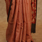 ORANGE AND BEIGE VERTICAL STRIPE PARTLY DESIGNED WITH GREY BORDER TUSSAR SILK SAREE