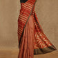 ORANGE AND BEIGE VERTICAL STRIPE PARTLY DESIGNED WITH GREY BORDER TUSSAR SILK SAREE