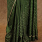 OLIVE GREEN SHADE WITH ASCENDING OFF-WHITE MOTIFS PRINTED TUSSAR SILK SAREE