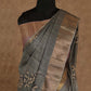 GREY WITH GOLDEN BORDER AND FLORAL PRINTS TUSSAR SILK SAREE