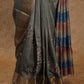 GREY WITH GOLDEN BORDER AND FLORAL PRINTS TUSSAR SILK SAREE