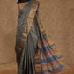 GREY WITH GOLDEN BORDER AND FLORAL PRINTS TUSSAR SILK SAREE