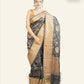 BLACK BANARASI TUSSAR SAREE WITH WOVEN DESIGNS IN ANTIQUE GOLD ZARI