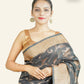 BLACK BANARASI TUSSAR SAREE WITH WOVEN DESIGNS IN ANTIQUE GOLD ZARI