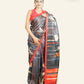 BLACK SOFT SILK SAREE WITH RED BORDER AND OFF-WHITE PRINTS