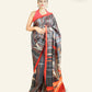 BLACK SOFT SILK SAREE WITH RED BORDER AND OFF-WHITE PRINTS