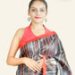 BLACK SOFT SILK SAREE WITH RED BORDER AND OFF-WHITE PRINTS