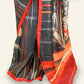 BLACK SOFT SILK SAREE WITH RED BORDER AND OFF-WHITE PRINTS