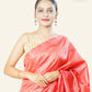 LIGHT RED TUSSAR SILK SAREE WITH ALL OVER GEOMETRIC WEAVE IN ANTIQUE ZARI