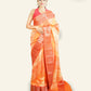 ORANGE AND RED CHANDERI SAREE WITH GEOMETRIC DESIGNS AND ANTIQUE GOLD ZARI BORDERS