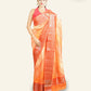 ORANGE AND RED CHANDERI SAREE WITH GEOMETRIC DESIGNS AND ANTIQUE GOLD ZARI BORDERS