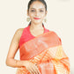 ORANGE AND RED CHANDERI SAREE WITH GEOMETRIC DESIGNS AND ANTIQUE GOLD ZARI BORDERS