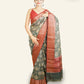 DARK OLIVE GREEN CHANDERI SAREE WITH PEACOCK MOTIFS AND MAROON BORDER WITH ANTIQUE ZARI WEAVING