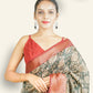 DARK OLIVE GREEN CHANDERI SAREE WITH PEACOCK MOTIFS AND MAROON BORDER WITH ANTIQUE ZARI WEAVING