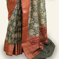 DARK OLIVE GREEN CHANDERI SAREE WITH PEACOCK MOTIFS AND MAROON BORDER WITH ANTIQUE ZARI WEAVING