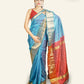 PEACOCK BLUE AND MAROON PURE SILK SAREE WITH IKAT WEAVING