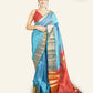 PEACOCK BLUE AND MAROON PURE SILK SAREE WITH IKAT WEAVING