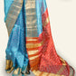 PEACOCK BLUE AND MAROON PURE SILK SAREE WITH IKAT WEAVING