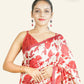 BEIGE SOFT SILK SAREE WITH FLORAL PRINTS IN RED AND MAROON