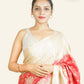 RED TUSSAR SILK SAREE WITH BEIGE BORDERS AND BEIGE FLORAL EMBROIDERY