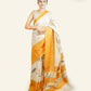 BEIGE TUSSAR SILK SAREE WITH MUSTARD CHECKED BORDER AND BIRD DESIGNS