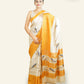 BEIGE TUSSAR SILK SAREE WITH MUSTARD CHECKED BORDER AND BIRD DESIGNS