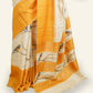 BEIGE TUSSAR SILK SAREE WITH MUSTARD CHECKED BORDER AND BIRD DESIGNS