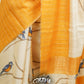 BEIGE TUSSAR SILK SAREE WITH MUSTARD CHECKED BORDER AND BIRD DESIGNS