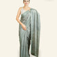 GREYISH GREEN TUSSAR SILK SAREE WITH LEHARIYA STYLED PRINTING AND MIRROR WORK BORDERS