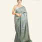 GREYISH GREEN TUSSAR SILK SAREE WITH LEHARIYA STYLED PRINTING AND MIRROR WORK BORDERS