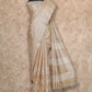 BEIGE HANDLOOM WITH OFF WHITE FLORAL EMBROIDERY TUSSAR SILK SAREE