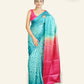 BRIGHT TURQUOISE TUSSAR SILK SAREE WITH MAGENTA SHADED PALLU AND SHIBORI DESIGNS