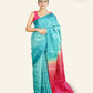 BRIGHT TURQUOISE TUSSAR SILK SAREE WITH MAGENTA SHADED PALLU AND SHIBORI DESIGNS