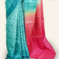 BRIGHT TURQUOISE TUSSAR SILK SAREE WITH MAGENTA SHADED PALLU AND SHIBORI DESIGNS