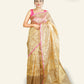 GOLDEN BANARASI TISSUE SAREE WITH MAGENTA BORDER